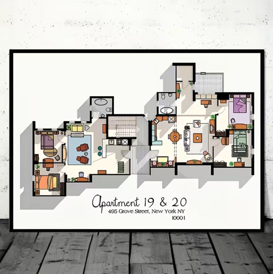 FRIENDS Apartment 19 & 20 Layout Wall Art (Unframed)