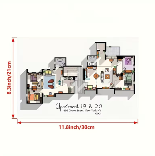 FRIENDS Apartment 19 & 20 Layout Wall Art (Unframed)