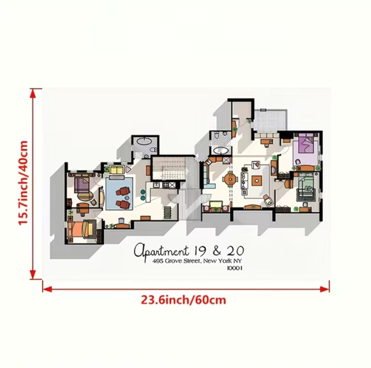 FRIENDS Apartment 19 & 20 Layout Wall Art (Unframed)