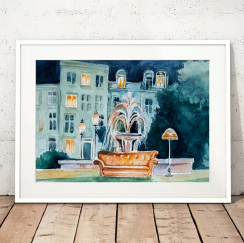 FRIENDS Fountain & Central Perk Watercolor Wall Art | Set of 2 Prints (Unframed)