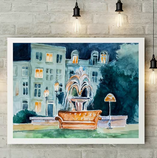 FRIENDS Fountain & Central Perk Watercolor Wall Art | Set of 2 Prints (Unframed)