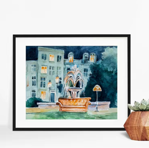 FRIENDS Fountain & Central Perk Watercolor Wall Art | Set of 2 Prints (Unframed)