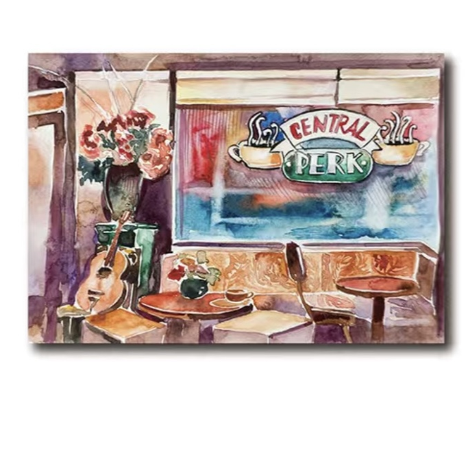 FRIENDS Fountain & Central Perk Watercolor Wall Art | Set of 2 Prints (Unframed)