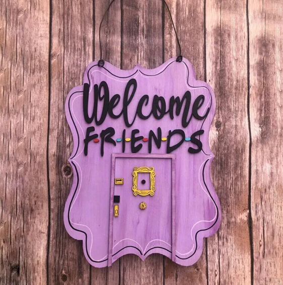 Welcome FRIENDS Wooden Hanging Door Sign