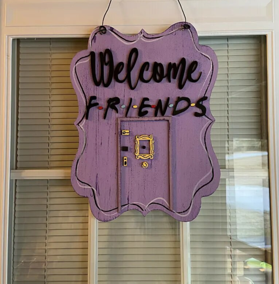 Welcome FRIENDS Wooden Hanging Door Sign